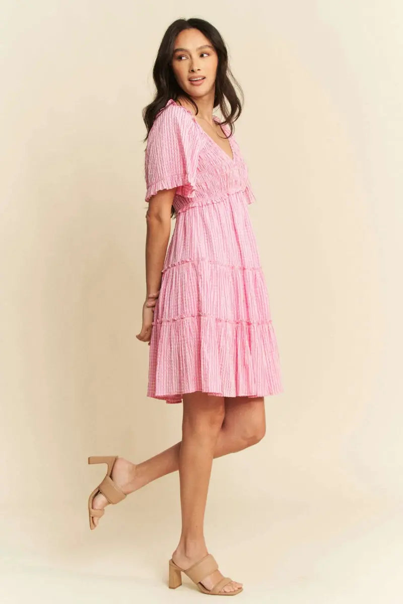 Davi & Dani Jacquard Checker Smocking Tiered Dress For Women - Love Salve
